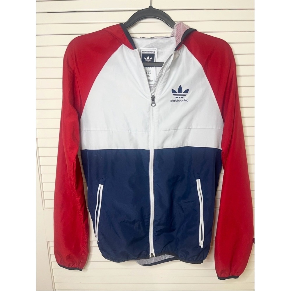 Adidas Skateboarding Tricolor Windbreaker Jacket Red White Navy Blue XS